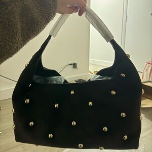 Madewell Black Shoulder Bag with Gold Studs